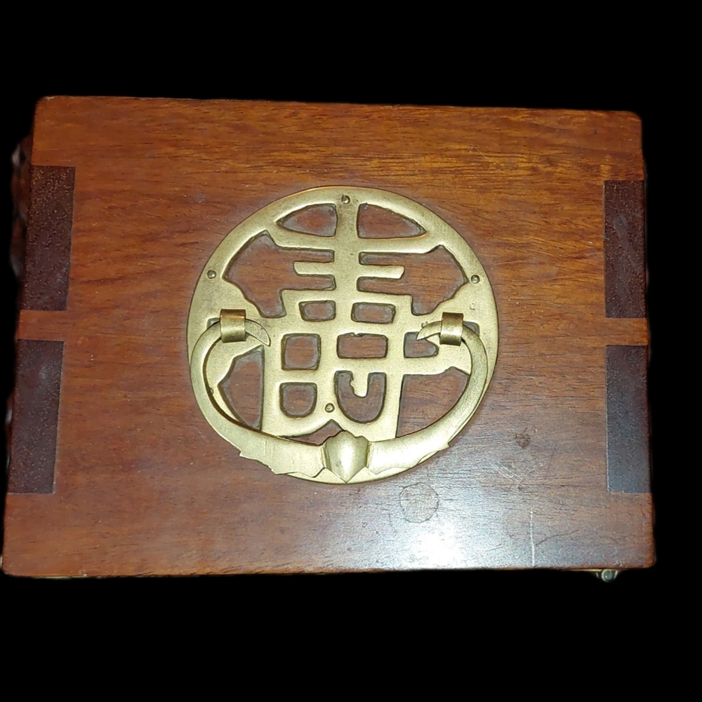 FINE CHINESE WOOD WITH BRASS THREE DRAWERS JEWELRY BOX